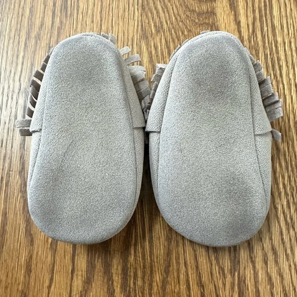 Baby moccasins grey, size 9-12M